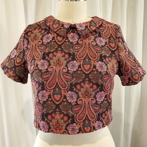 Fashion Union Tapestry Peter Pan Collar Crop Top